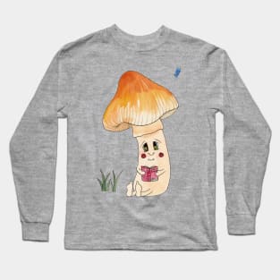 Cute Watercolor Reading Mushroom 3 Long Sleeve T-Shirt